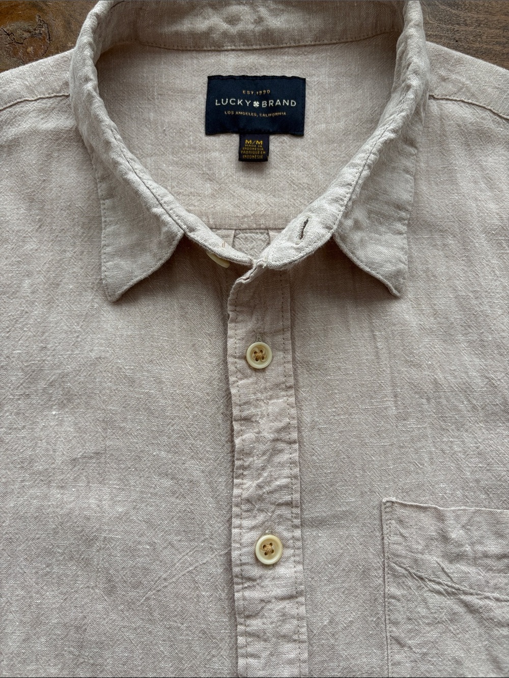 Lucky Brand Men’s Natural Beige Linen Button-Down Shirt